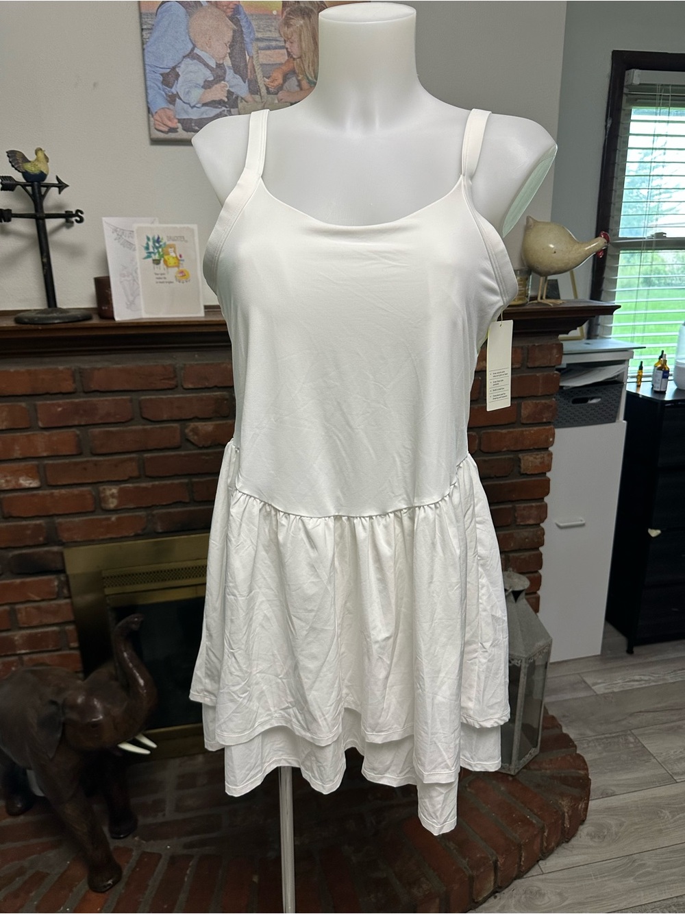 Women's White Sleeveless Ruffle-Hem Tennis Dress